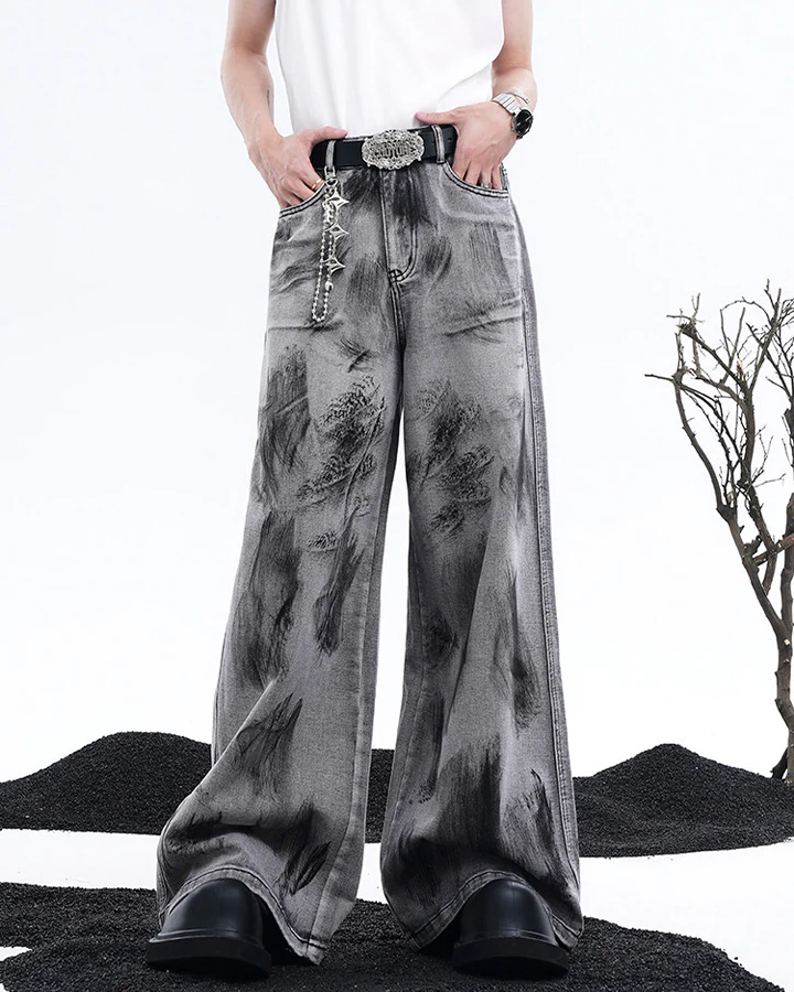 Vintage Ink Washed Wide Leg Jeans - Image 2