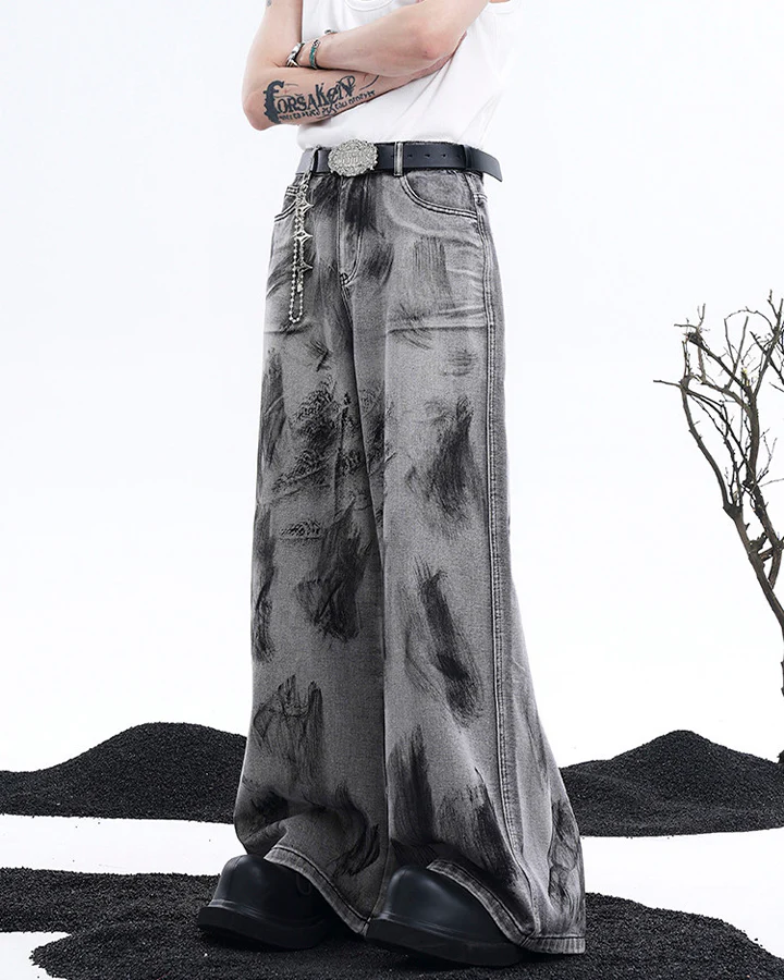 Vintage Ink Washed Wide Leg Jeans - Image 3