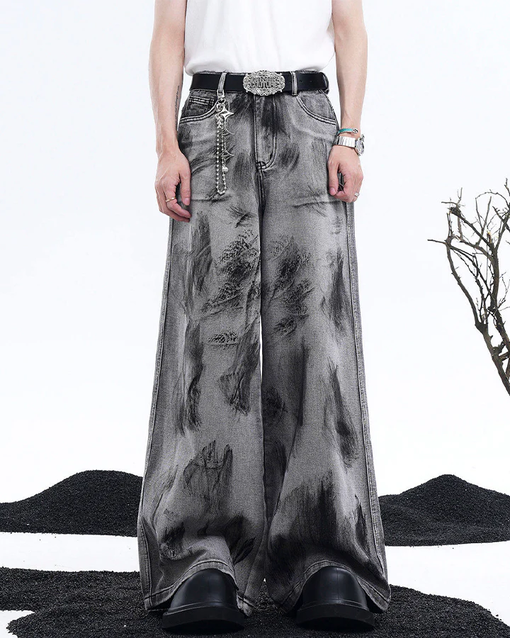 Vintage Ink Washed Wide Leg Jeans - Image 4