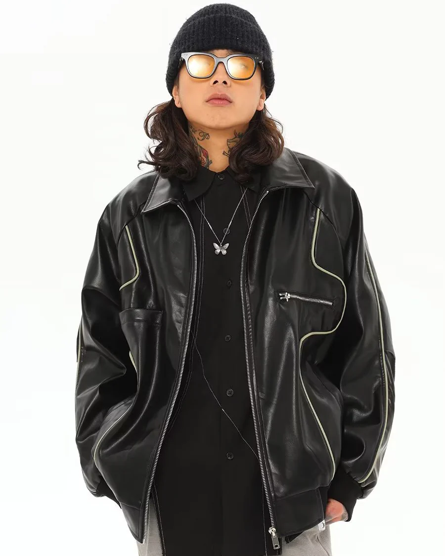 Vintage-Inspired Faux Leather Bomber Jacket - Image 4