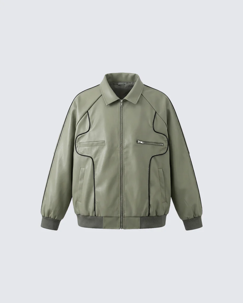 Vintage-Inspired Faux Leather Bomber Jacket - Image 5