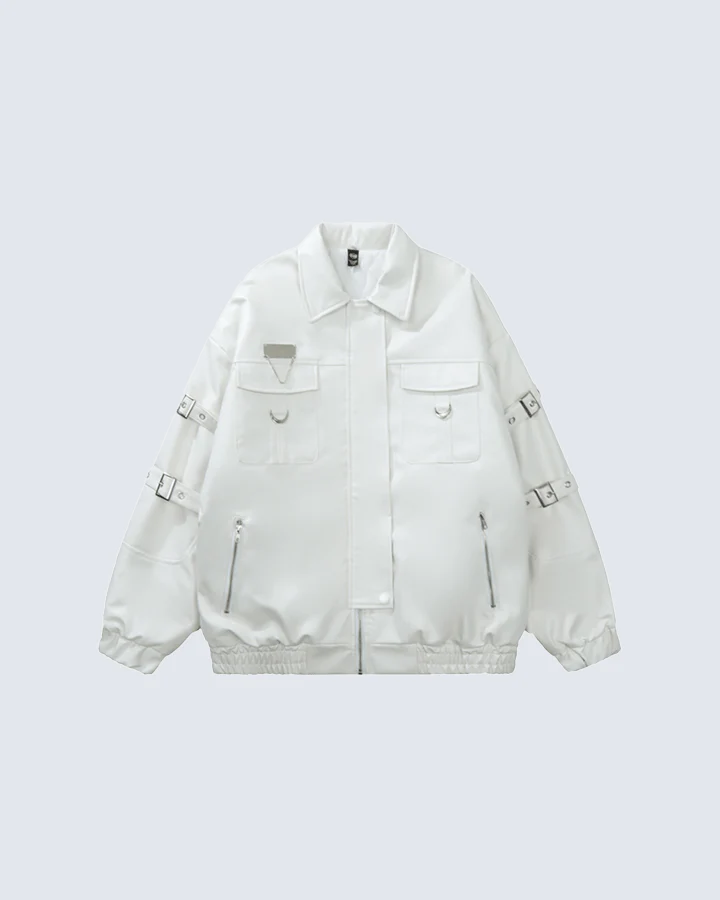 Vintage Lapel Biker Leather Jacket - Image 2