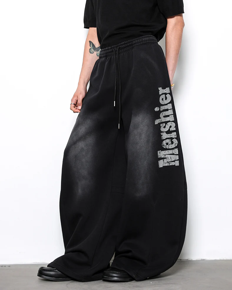 Vintage Loose Fit Distressed Wide-Leg Scimitar Sweatpants - Image 5