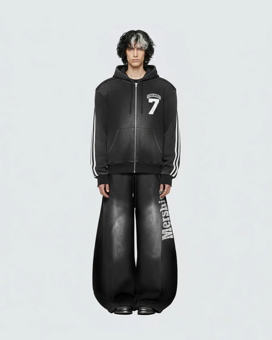 Vintage Loose Fit Distressed Wide-Leg Scimitar Sweatpants - Image 2