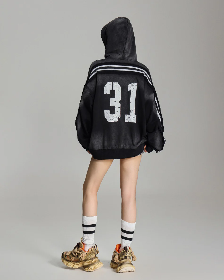 Vintage Loose Fit Washed Distressed Zip-Up Hoodie - Image 7