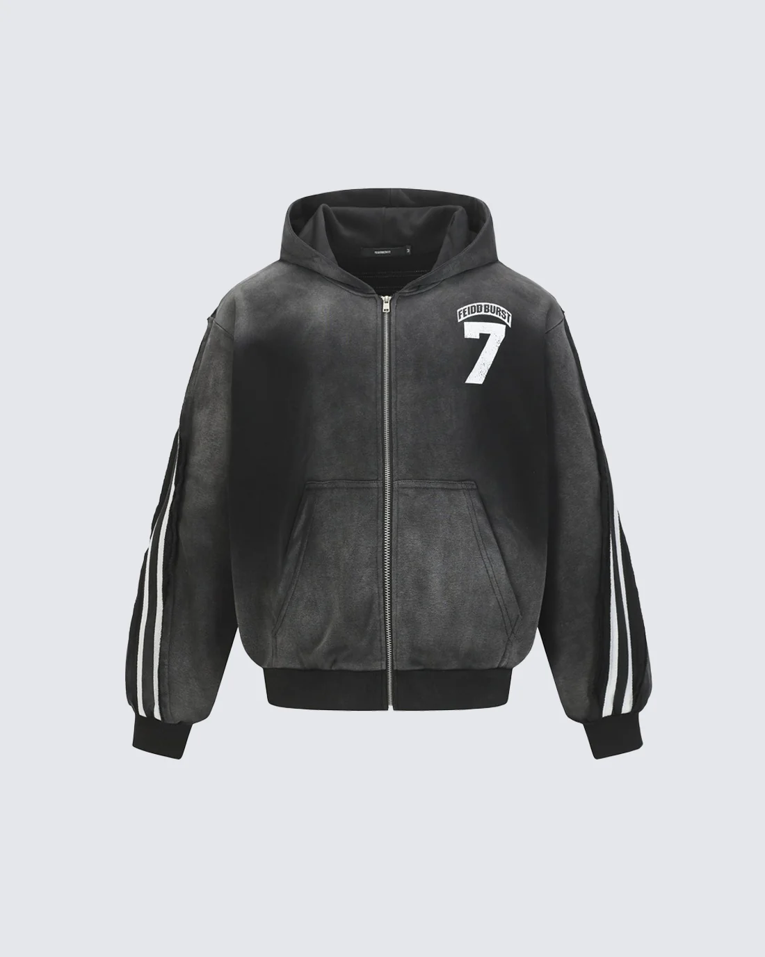 Vintage Loose Fit Washed Distressed Zip-Up Hoodie - Image 8