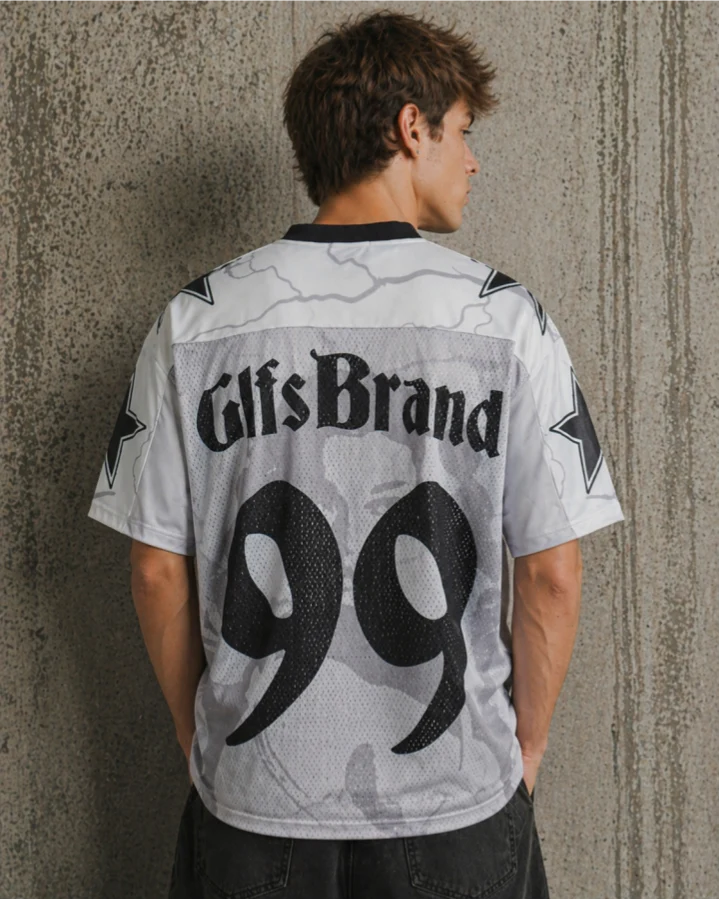 Vintage Mesh Portrait Graphic V-Neck Jersey Tee - Image 4