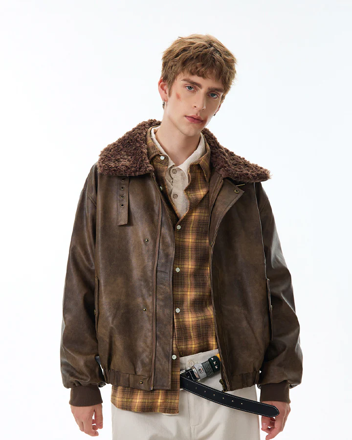 Vintage Mountain Eagle Detachable Leather Jacket - Image 3