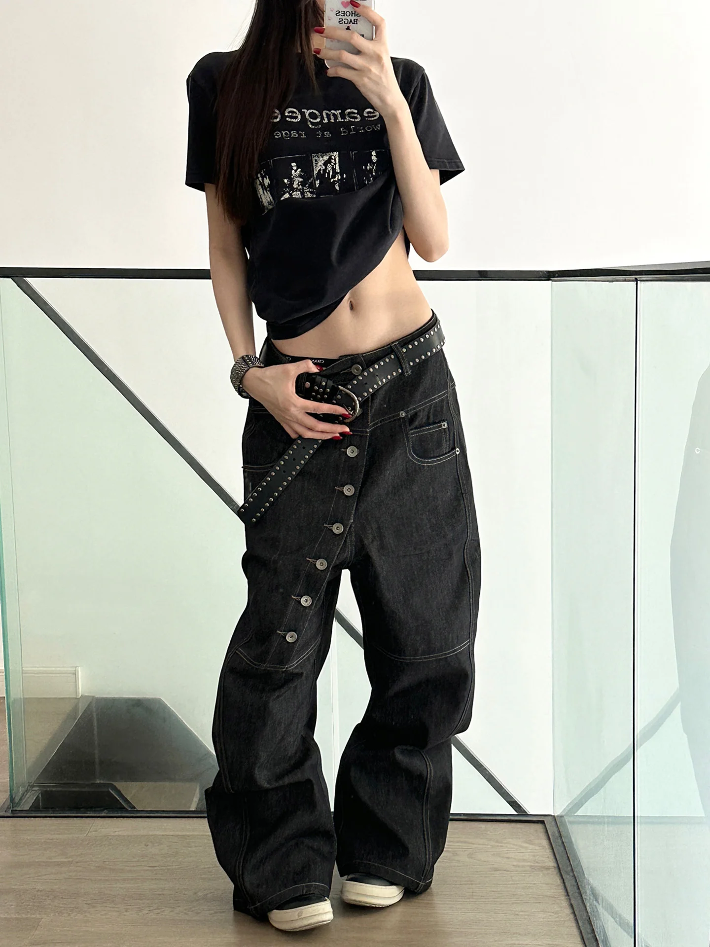 Vintage Multi-Button Denim Pants - Image 4
