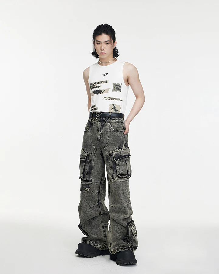 Vintage Multi Pocket Cargo Jeans - Image 4