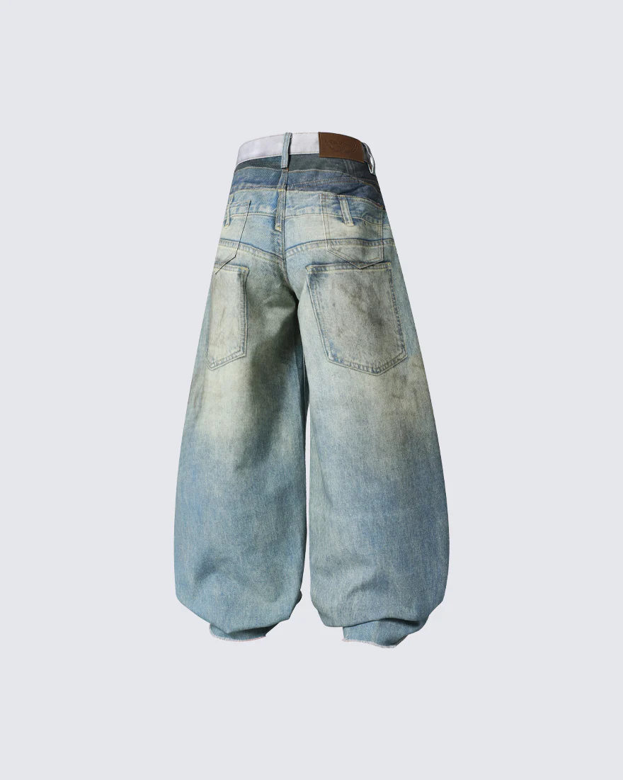 Vintage New Washed Distressed Balloon Jeans - Image 2