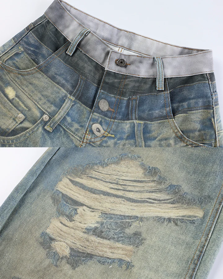 Vintage New Washed Distressed Balloon Jeans - Image 3