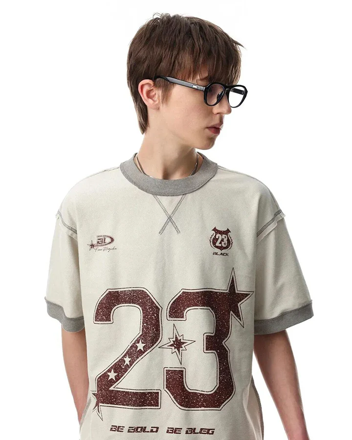 Vintage Number Print Contrast Trim T Shirt - Image 4