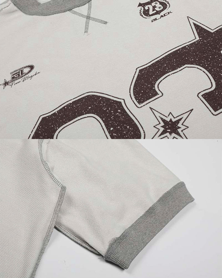 Vintage Number Print Contrast Trim T Shirt - Image 6