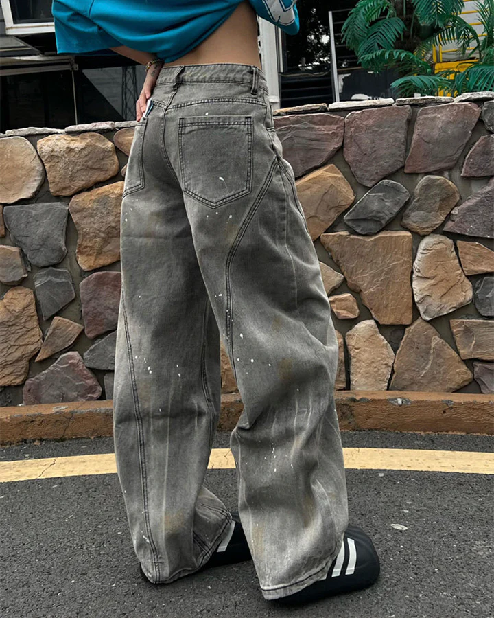 Vintage Paint Splatter Wide-Leg Jeans - Image 7