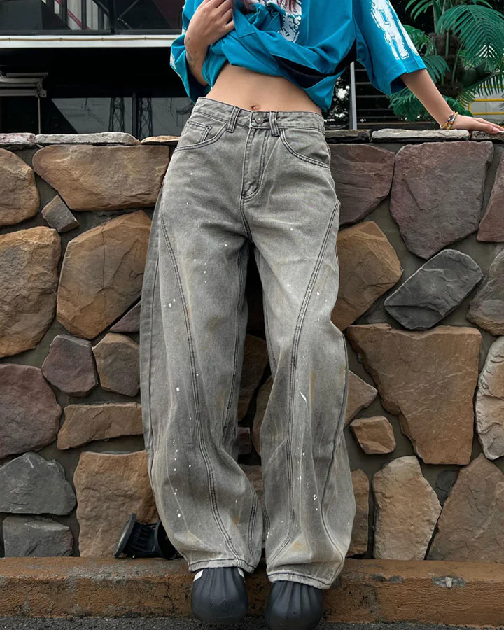 Vintage Paint Splatter Wide-Leg Jeans - Image 8