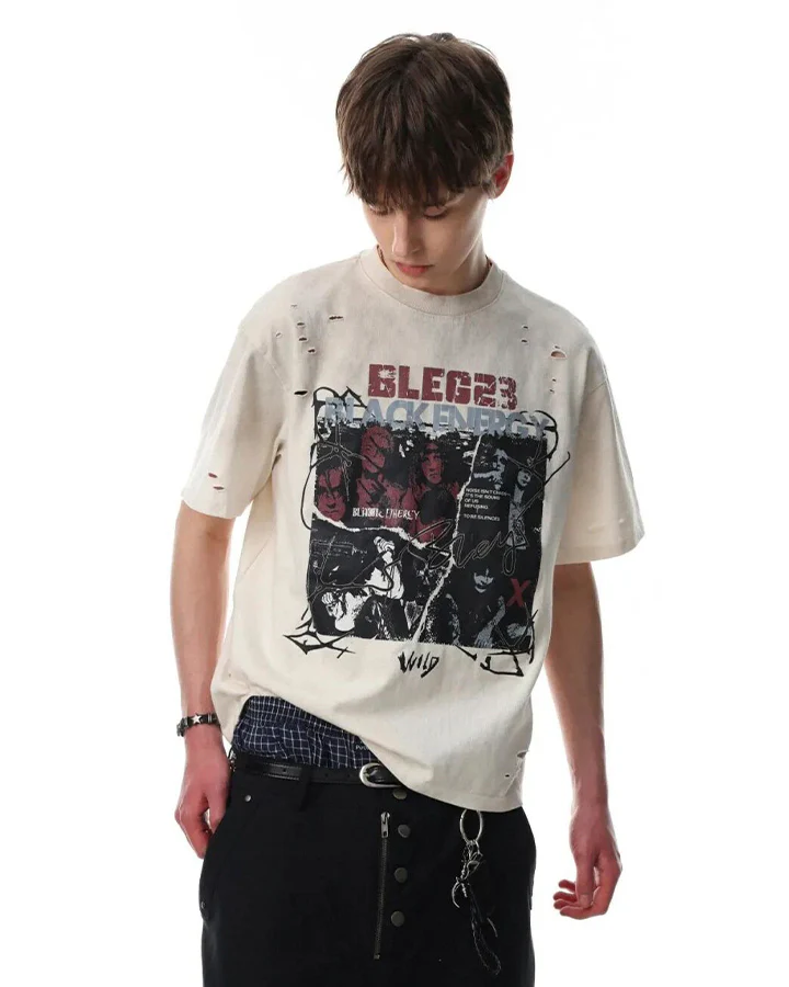 Vintage Rock Graphic Distressed Print Short Sleeve - Image 2