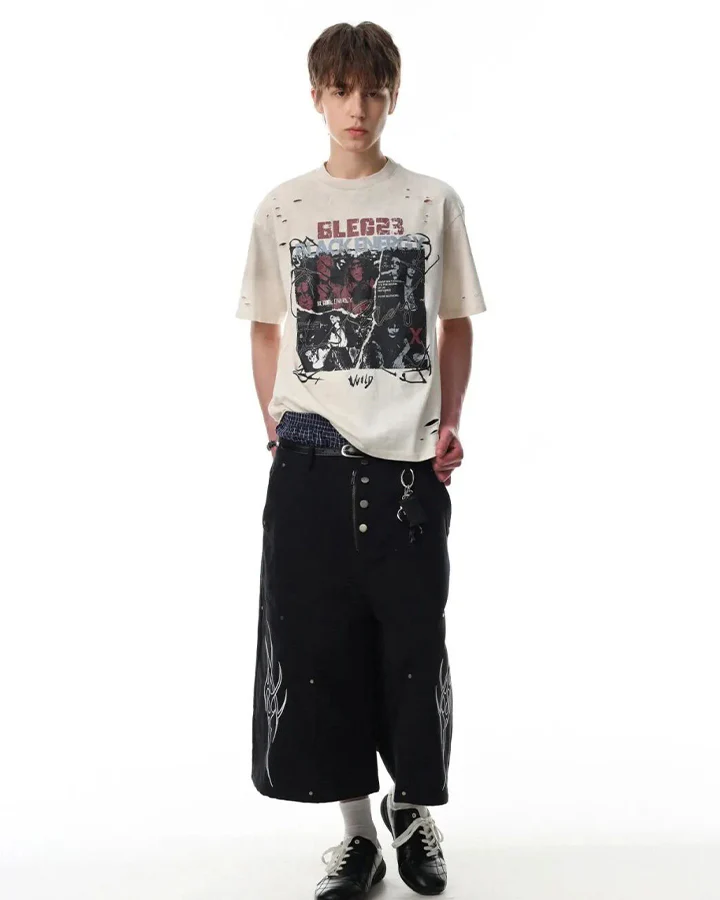 Vintage Rock Graphic Distressed Print Short Sleeve - Image 4