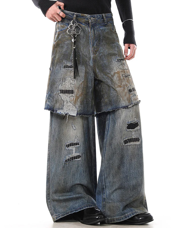 Vintage Split-Cut Denim Jeans - Image 2