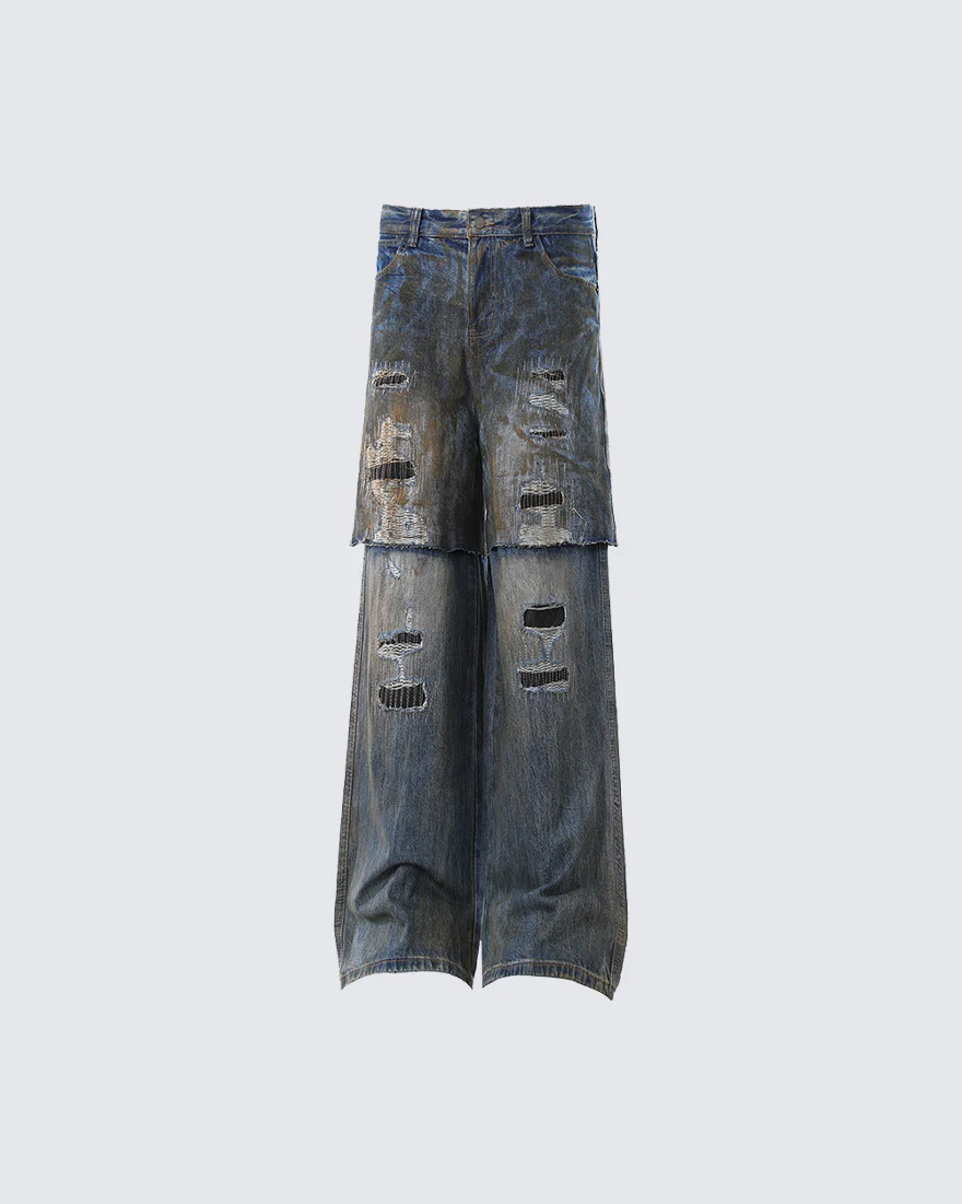 Vintage Split-Cut Denim Jeans - Image 3