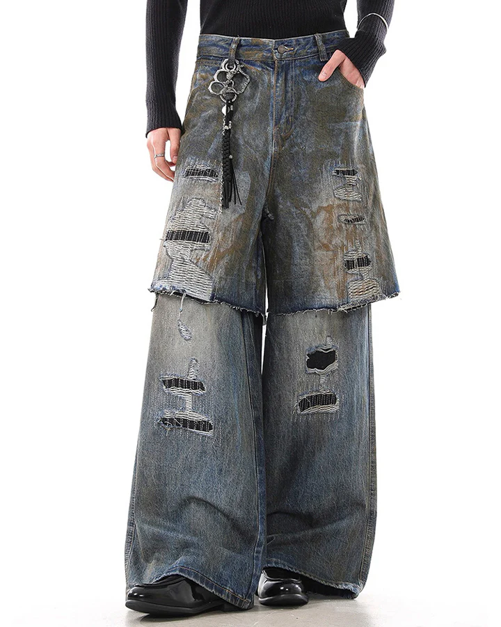 Vintage Split-Cut Denim Jeans - Image 4