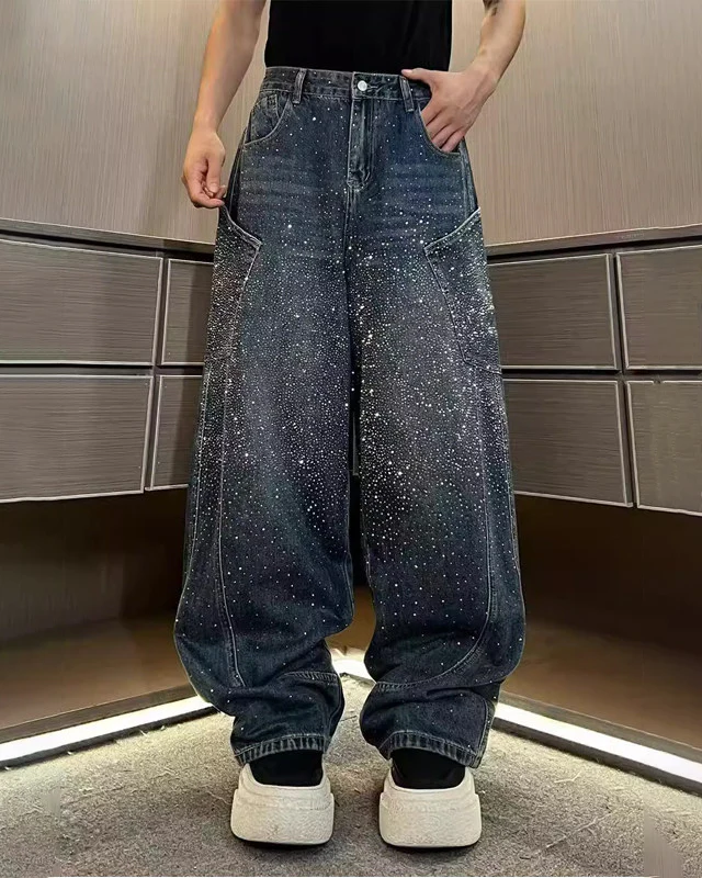 Vintage Star Rhinestone Wide-Leg Denim Pants - Image 2