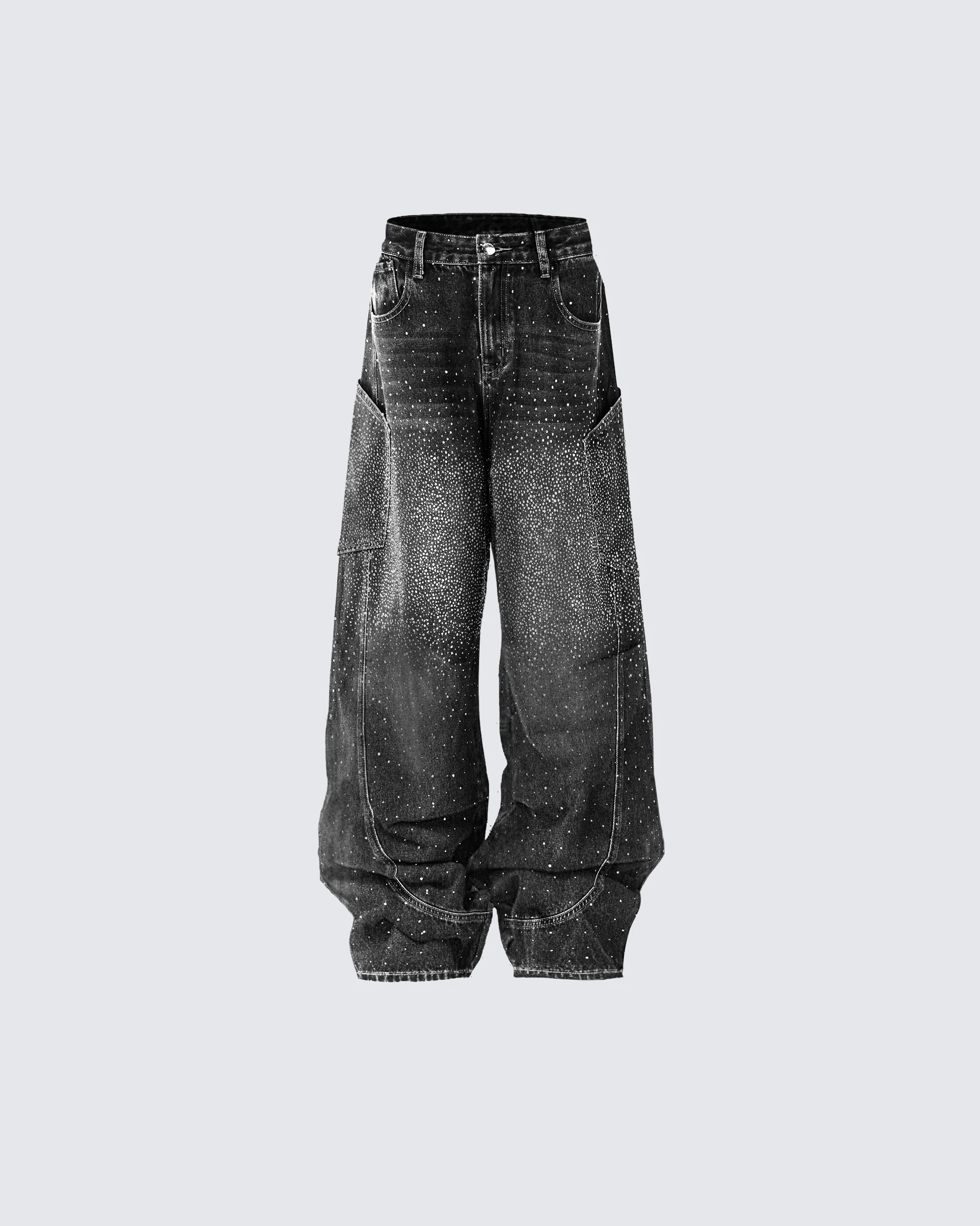 Vintage Star Rhinestone Wide-Leg Denim Pants - Image 3