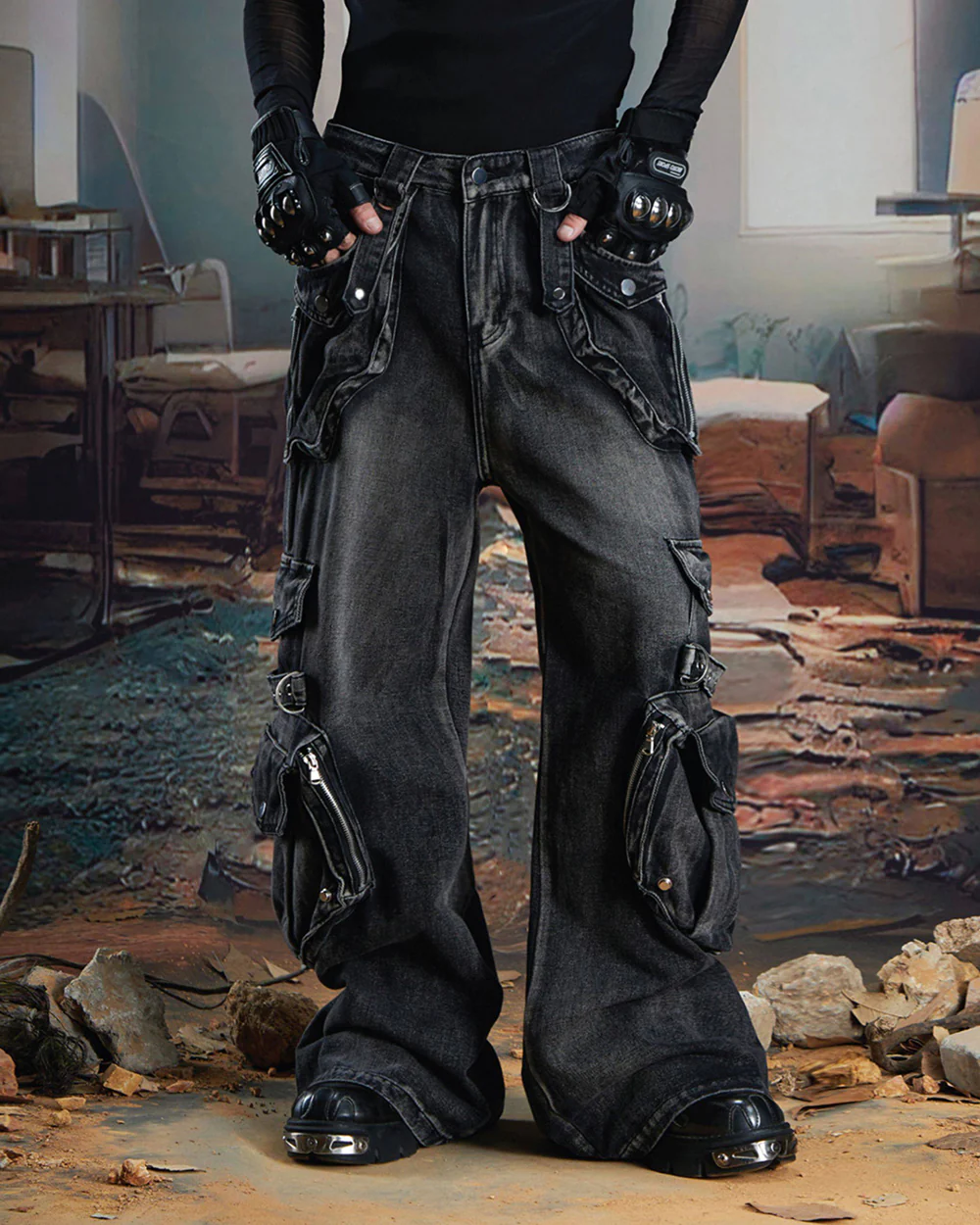 Vintage Streetwear Cargo Flared Jeans - Image 10