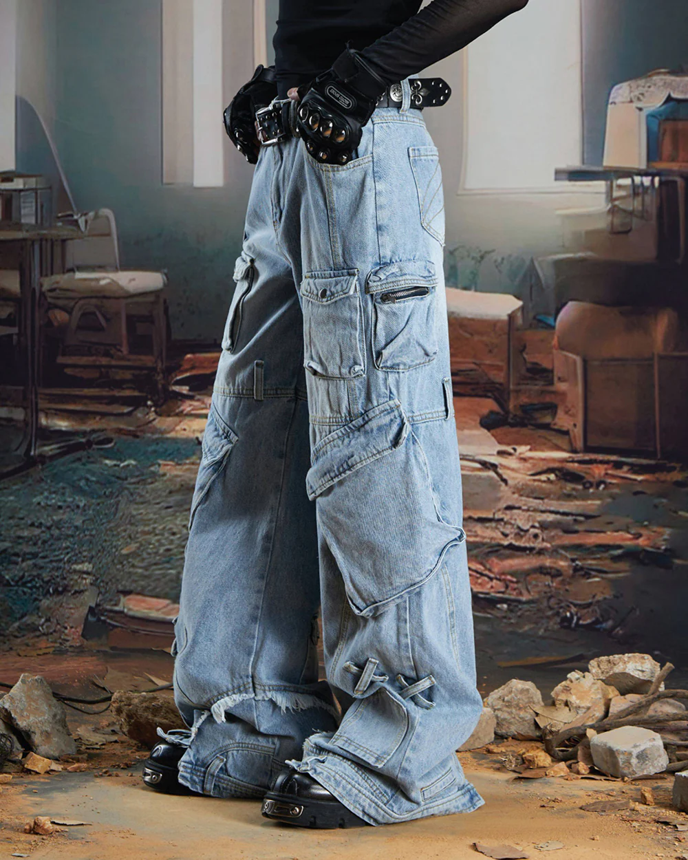 Vintage Streetwear Cargo Flared Jeans - Image 12