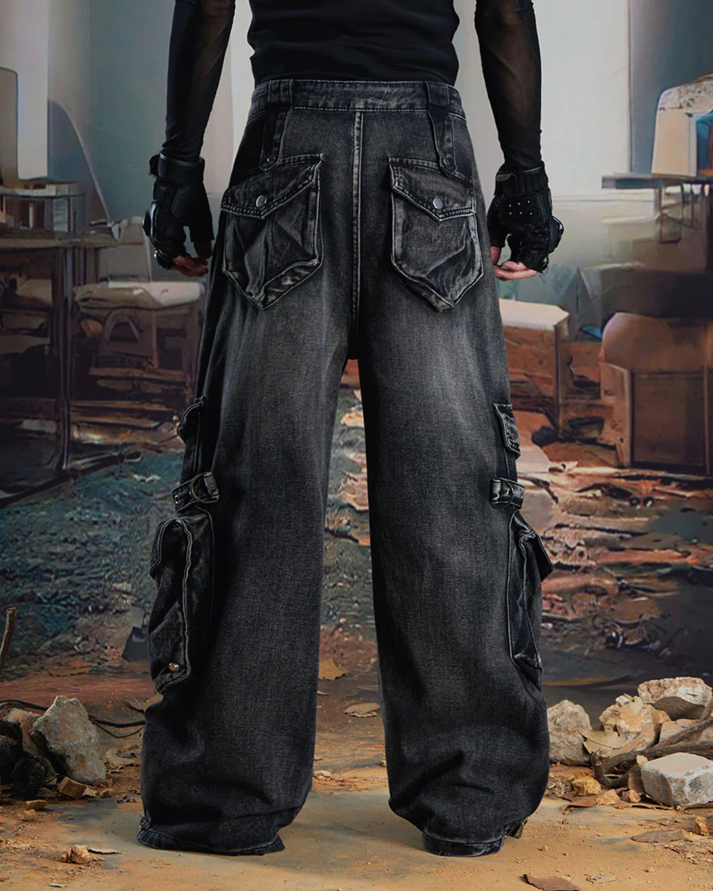 Vintage Streetwear Cargo Flared Jeans - Image 3