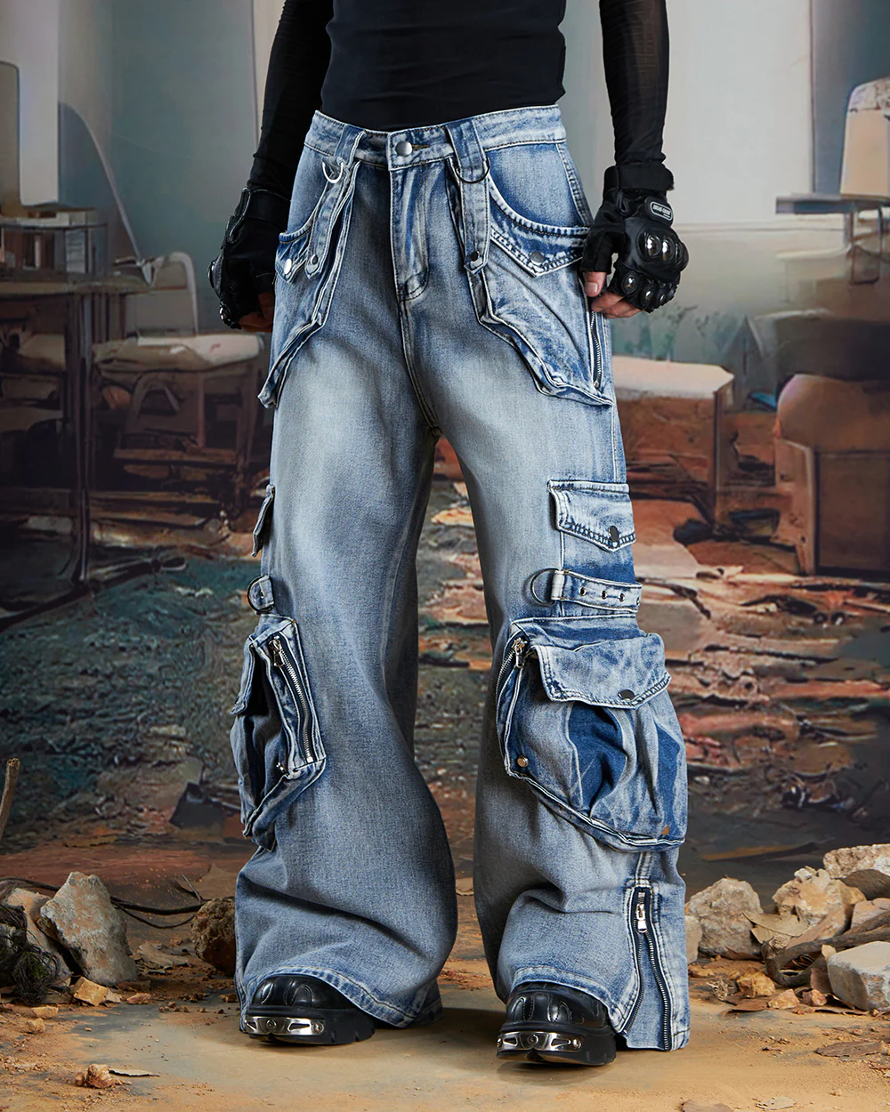 Vintage Streetwear Cargo Flared Jeans - Image 4