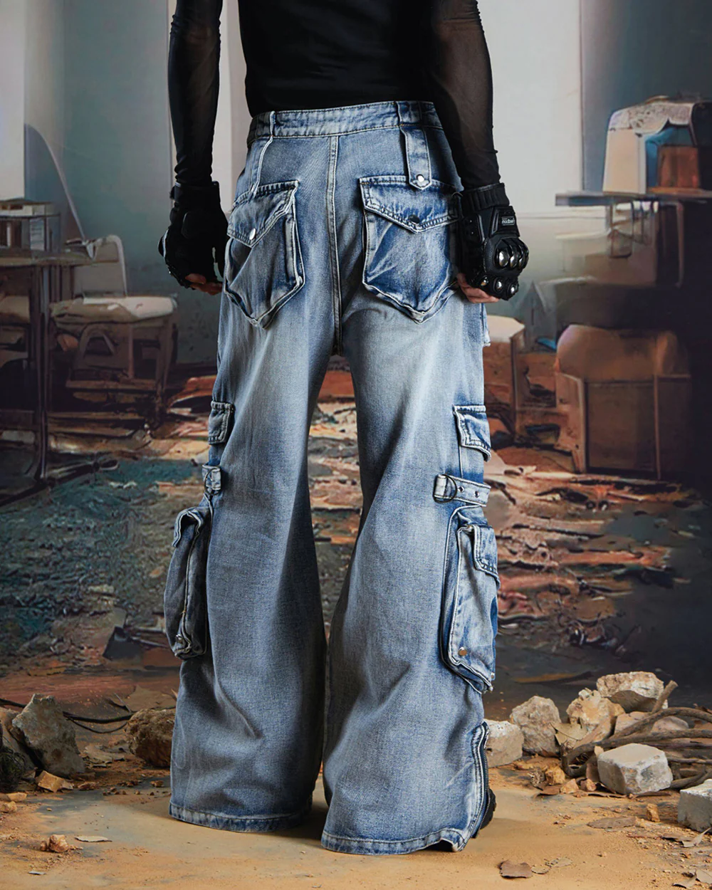 Vintage Streetwear Cargo Flared Jeans - Image 5