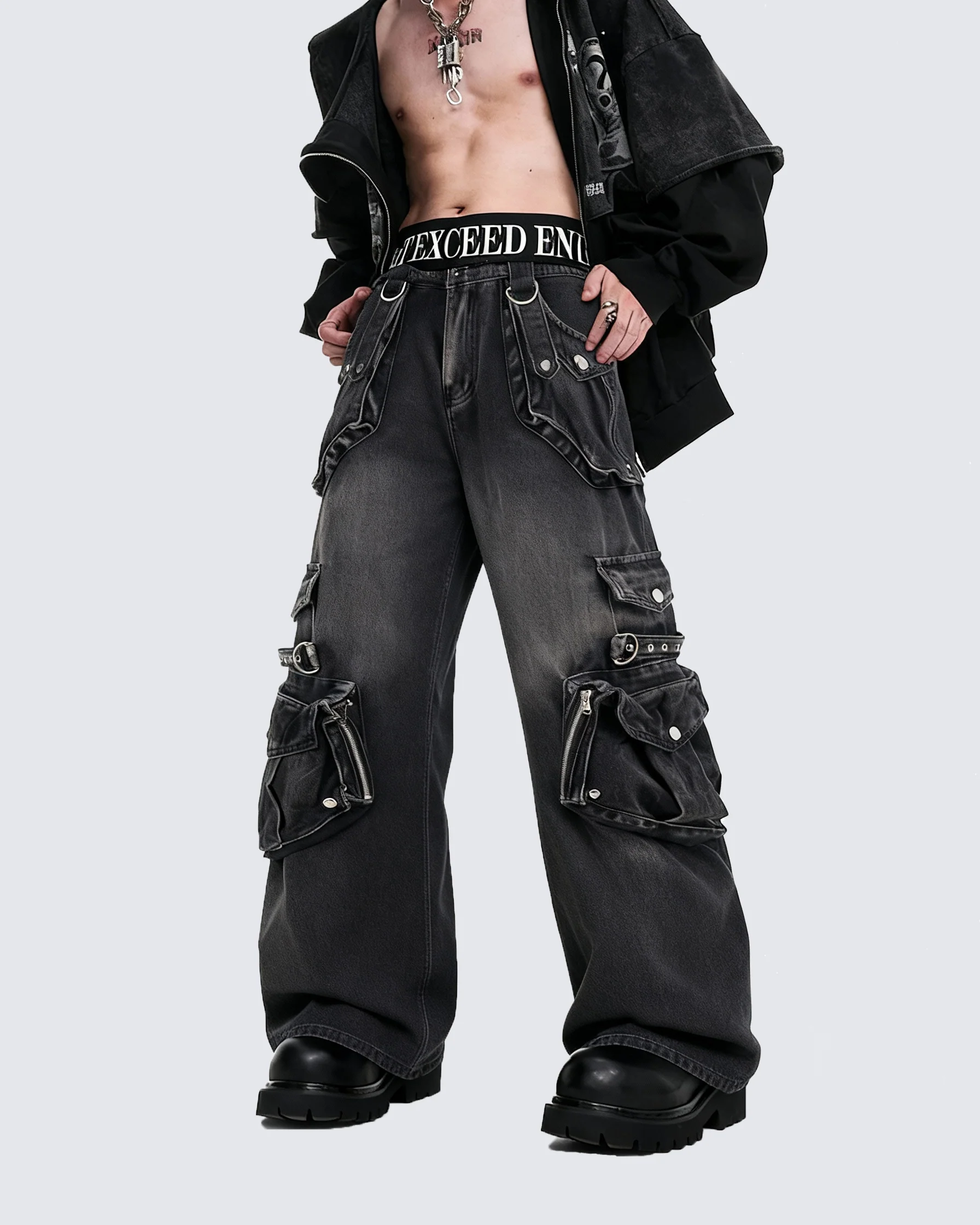 Vintage Streetwear Cargo Flared Jeans - Image 6
