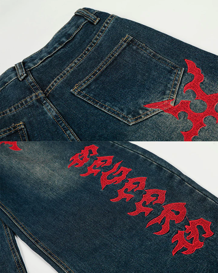 Vintage Totem Embroidered Curved-Leg Jeans New - Image 12