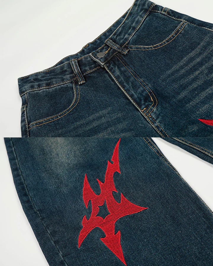Vintage Totem Embroidered Curved-Leg Jeans New - Image 13