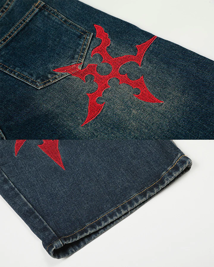 Vintage Totem Embroidered Curved-Leg Jeans New - Image 14