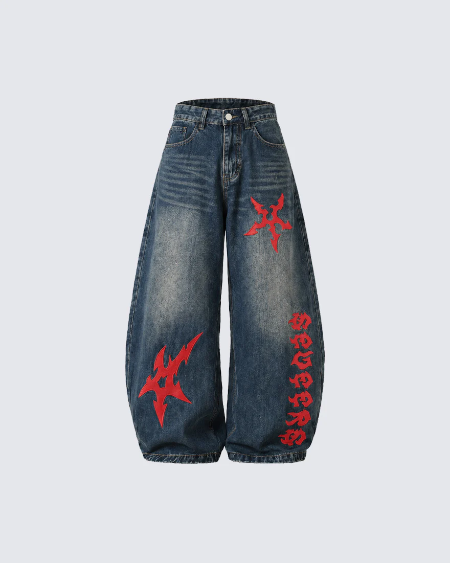 Vintage Totem Embroidered Curved-Leg Jeans New - Image 3