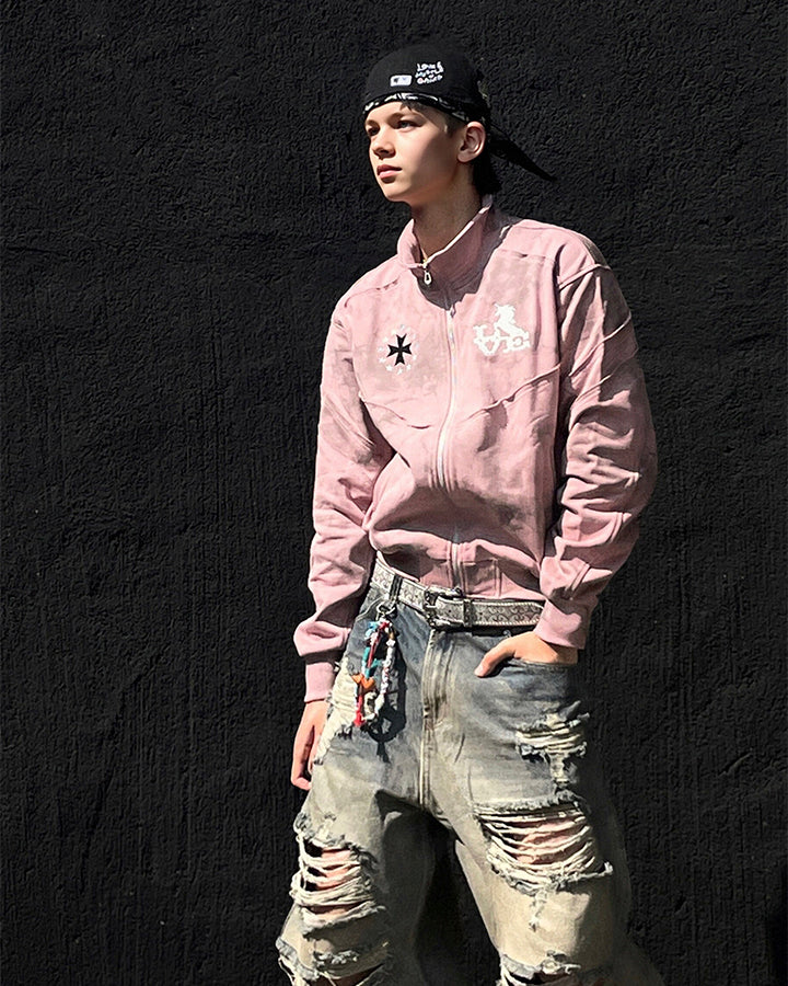 Vintage Wash Embroidered Zip Sweatshirt Jacket - Image 2