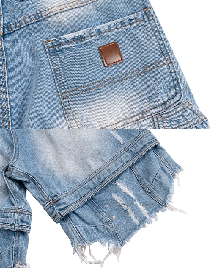 Vintage Washed Cargo Five-Length Denim Shorts - Image 10
