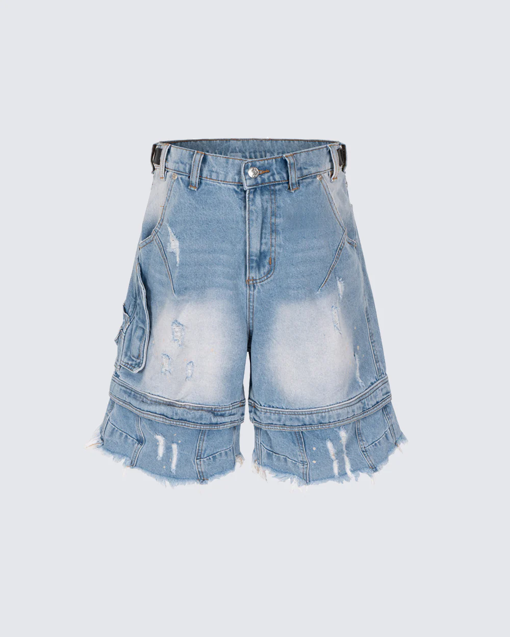 Vintage Washed Cargo Five-Length Denim Shorts - Image 4