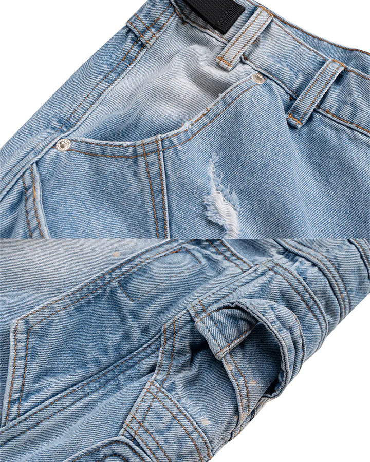 Vintage Washed Cargo Five-Length Denim Shorts - Image 9