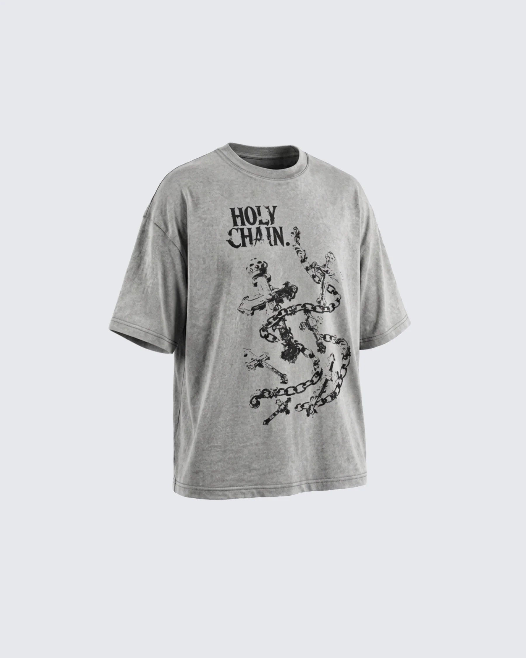Vintage Washed Chain Cross Graphic Oversized T-Shirt - Image 2