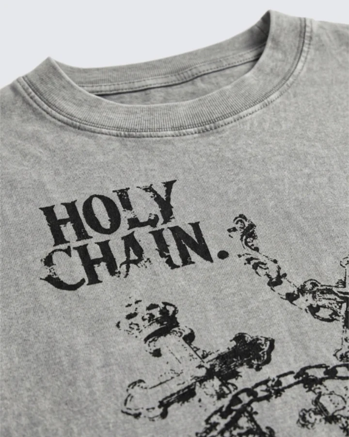 Vintage Washed Chain Cross Graphic Oversized T-Shirt - Image 4
