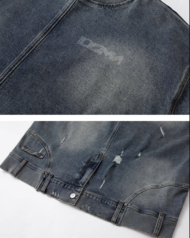 Vintage Washed Denim Bomber Jacket - Image 5