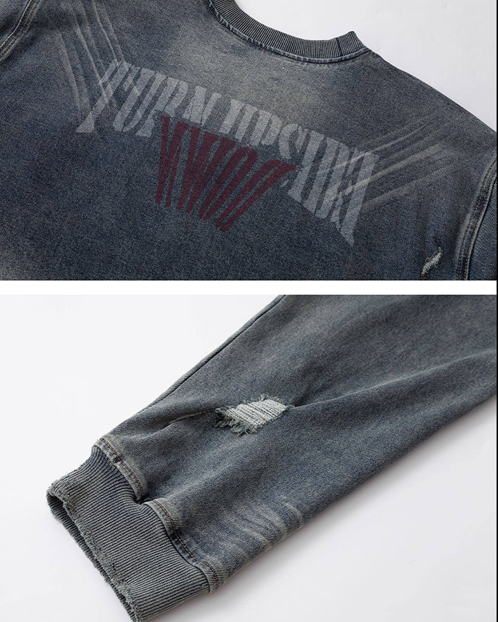 Vintage Washed Denim Bomber Jacket - Image 6