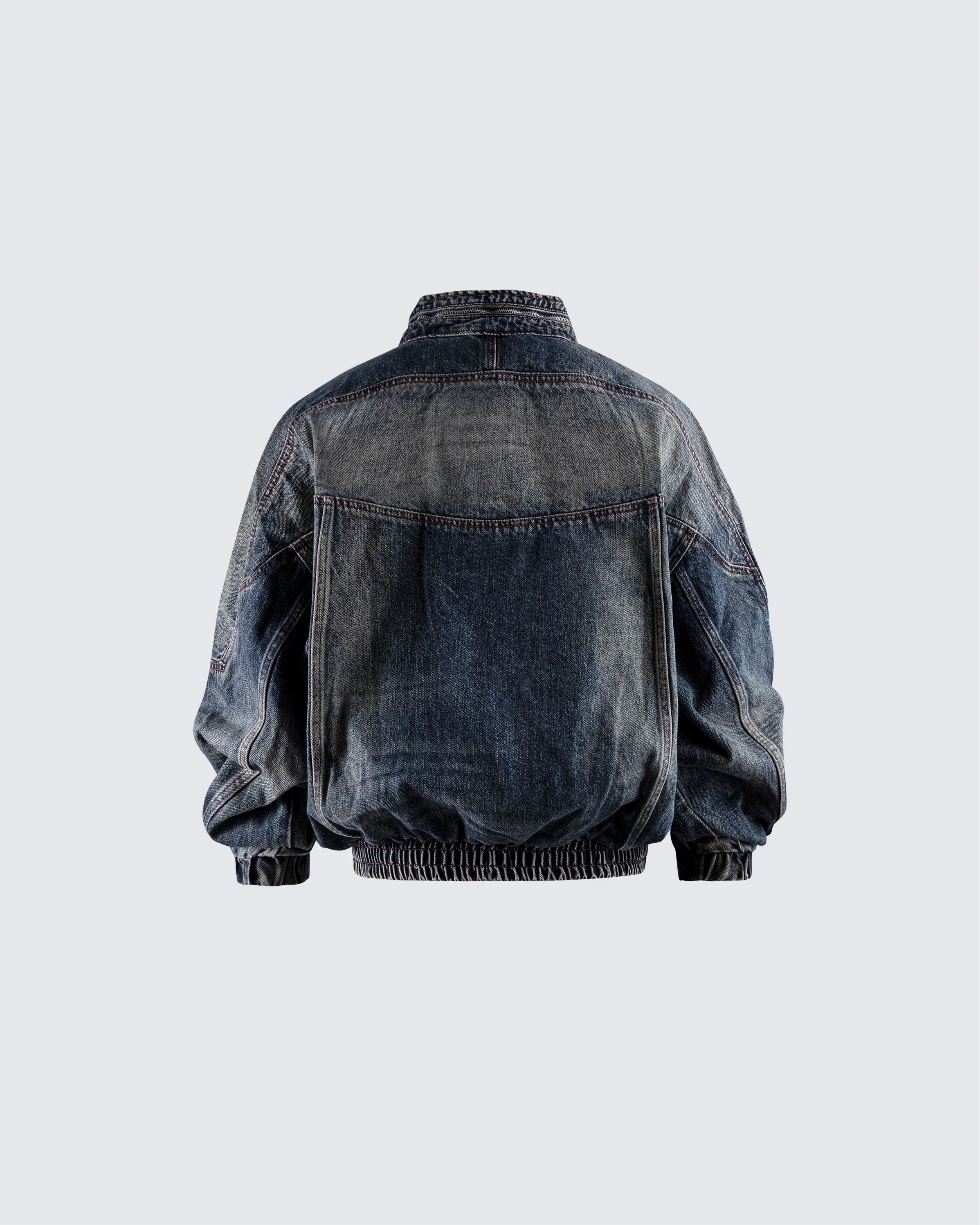 Vintage Washed Denim Zip-Up Jacket - Image 3