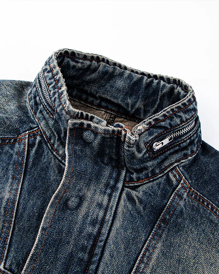 Vintage Washed Denim Zip-Up Jacket - Image 4