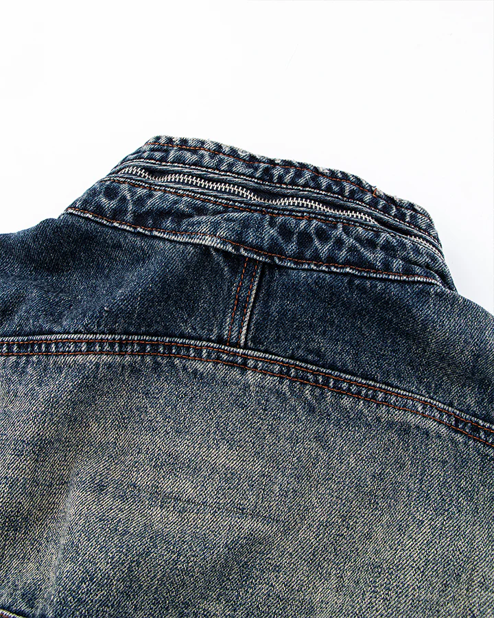 Vintage Washed Denim Zip-Up Jacket - Image 5