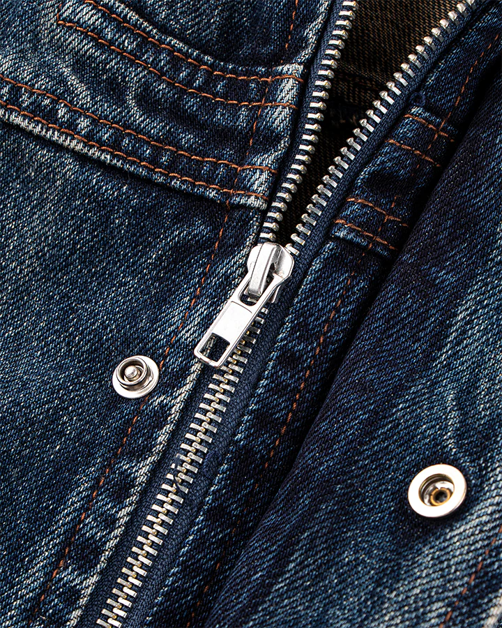Vintage Washed Denim Zip-Up Jacket - Image 6