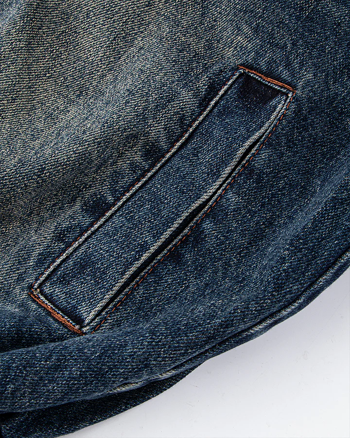Vintage Washed Denim Zip-Up Jacket - Image 8